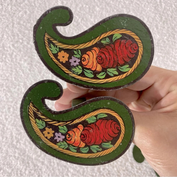 Vintage Painted Paisley Metal Napkin Rings x6 - Picture 8 of 10